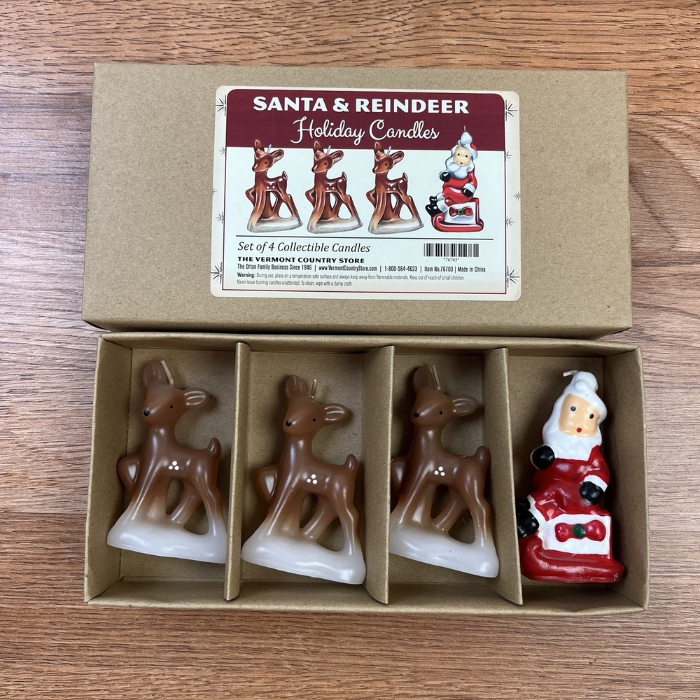 The Vermont Country Store 4pc‎ Santa & Reindeer Christmas Candles NEW